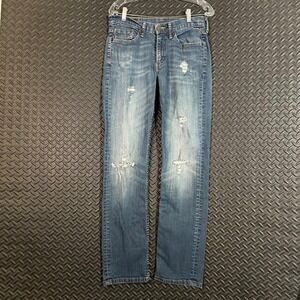 Levi's 514 Jeans Mens W30 L32 Slim Straight Leg‎ Medium Wash Distressed Denim